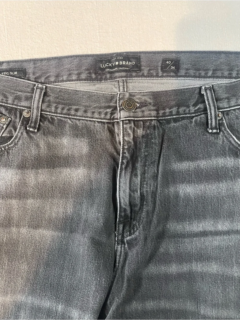 Lucky Brand 410 Athletic Slim Men's Washed Black Straight Jeans 40x34